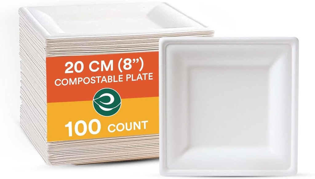 Job Lot of 6 x ECO SOUL Pearl White 8 Inch Square [100-Pack] Paper Plates (PFAS free) | 100% Compostable