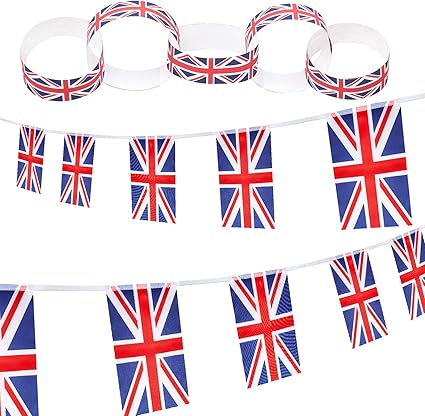 Job Lot of 38 x Tenare Union Jack Bunting Flag and Paper Chains Set Include 10m 30 Flags British Banners