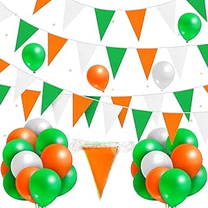 Job Lot of 52 x St. Patrick's Day Decoration Kit, Pennant Banner and 60 Pieces Latex Balloons Set Green, White