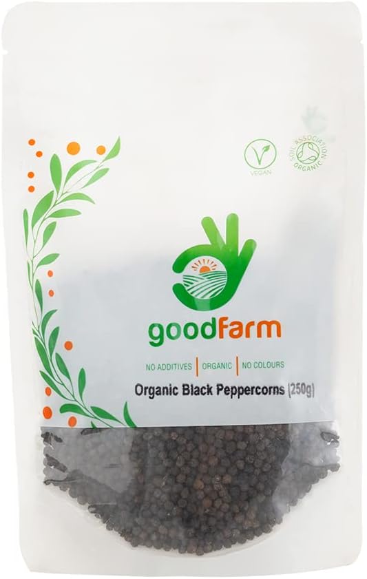 Job Lot of 53 x GoodFarm Organic Black Peppercorns 250g - Premium Quality, Certified Organic | Malabar Variet (BEST BEFORE OCT 2024)