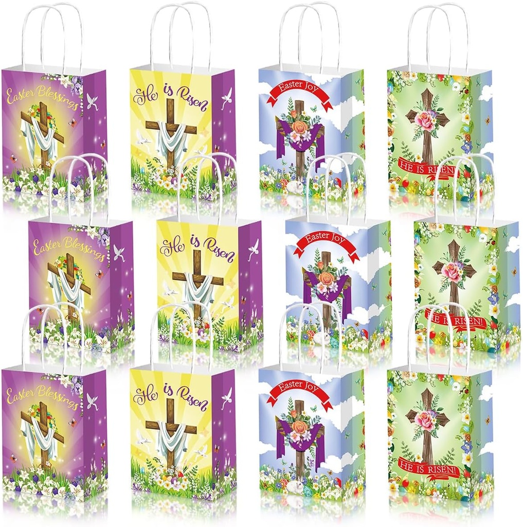 Job Lot of 20 x 12Pcs He is Risen Treat Bags with Handles Gift Bags Religious Recycled Kraft Bags for Kids