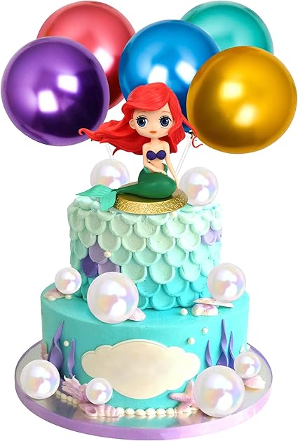 Job Lot of 30 x 15 Pcs Mermaid Cake Topper Under the Sea Party Decorations Colourful Balloons and Withe Pearl