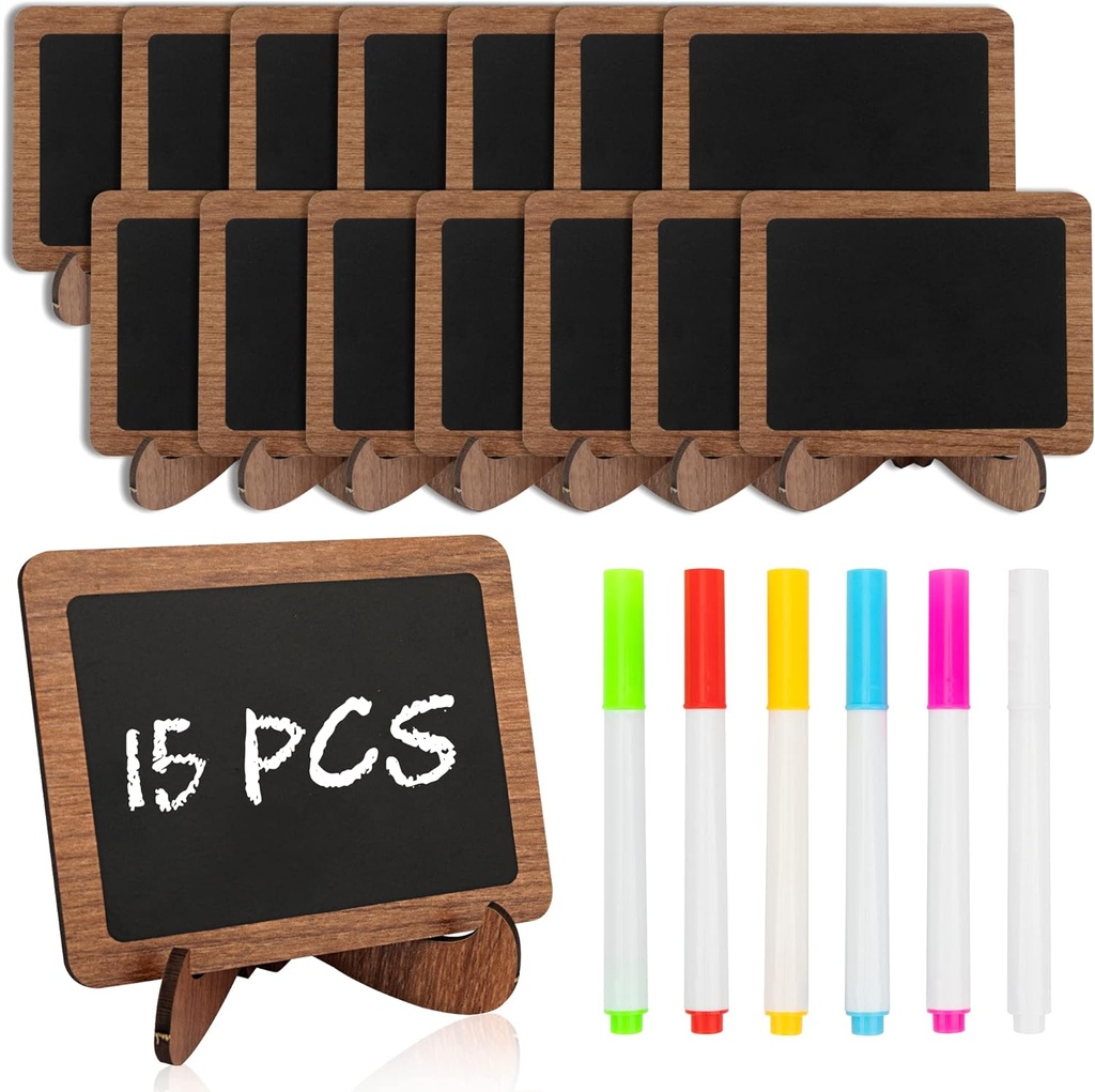 Auction Lot - 27 x Brand New 15pcs Mini Wooden 
Chalkboard Signs, 7.5 x 10cm