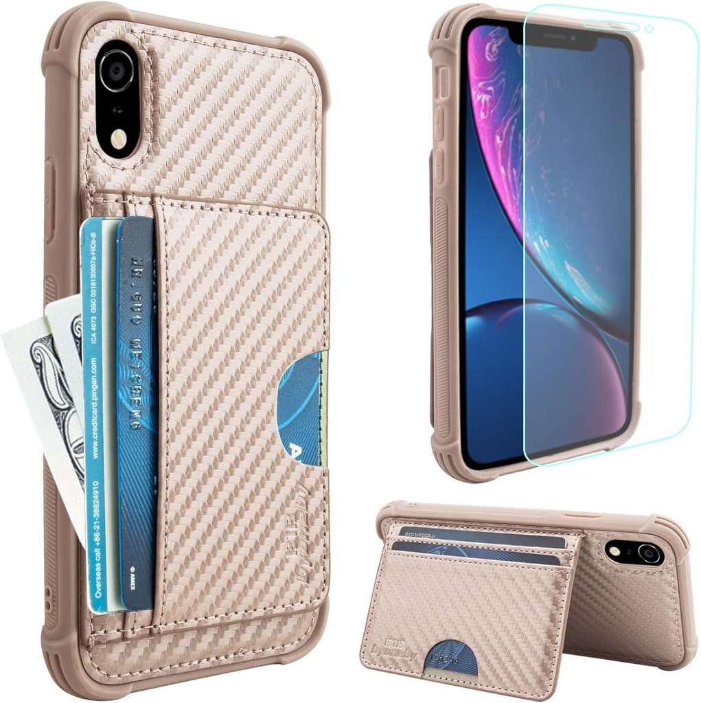 b1b byoneby Wallet Case for iPhone XR/10R with Credit Card Holder Slots & Screen Protector 