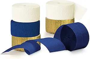 Job Lot of 19 x Brand New NICROLANDEE Navy Blue Party Decorations - 6 Rolls Navy Blue Gold Paper Streamers 