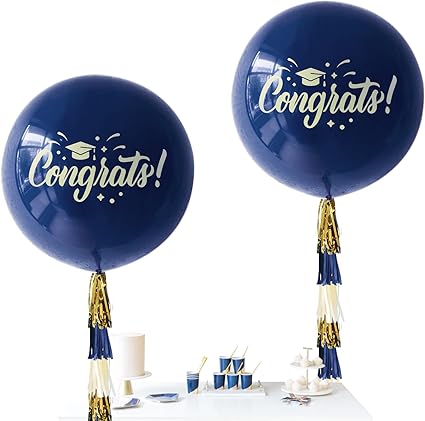 Job Lot of 30 x NICROLANDEE Graduation Decorations - 36 Inch Giant Navy Blue Round Balloons with Paper Tassel