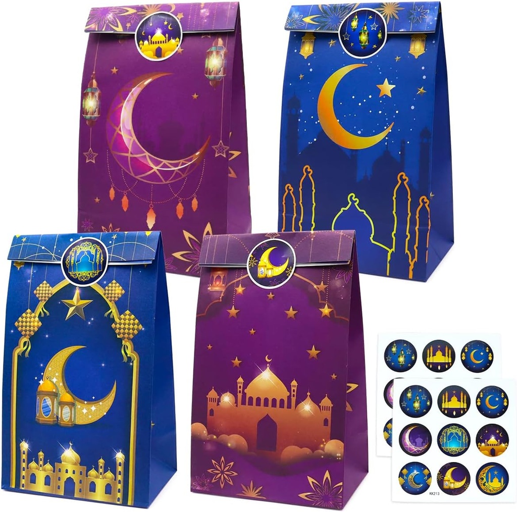 Job Lot of 26 x Aviski 12PCS Eid Mubarak Gift Bags, Ramadan Mubarak Candy Bags Paper Bags Treat Bag