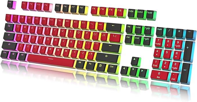 Job Lot of 22 x HK Gaming Pudding Keycaps Set | Doubleshot PBT Keycap Set | Full 108 OEM Profile Key Set - Red & Black 