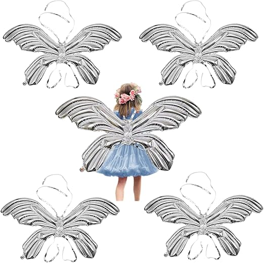 Job Lot of 16 x mciskin Butterfly Fairy Wings Balloons, Butterfly Foil Balloons,40in Large Angel Wings Balloon (4PCS) (Silver)