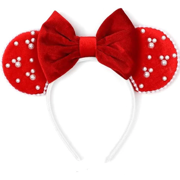 Job Lot of 50 x WACURRENTHYD Mouse Ears Headbands for Women Girls Red Bow Pearl Hairbands Velvet Headband