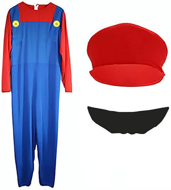 Job Lot of 31 x COXNSXX Plumber Brothers Costume Boy/Adult Dress Up Costume with Mustache and Hat for Carnival and Cosplay (Red M)