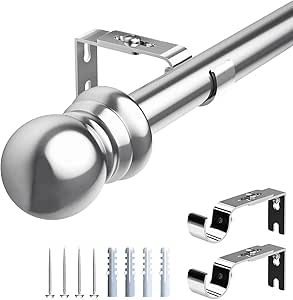 Job Lot of 5 x Harrms Window Curtain Rod, Simple Metal Retractable Shower Curtain Rod - Silver 76-369cm, 2.5cm Thickness