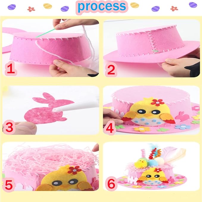 Job Lot of 17 x mciskin Easter party hat set, DIY handmade crafts, fun children's crafts, animal theme parties, handmade game supplies for kindergarten. (Pink)