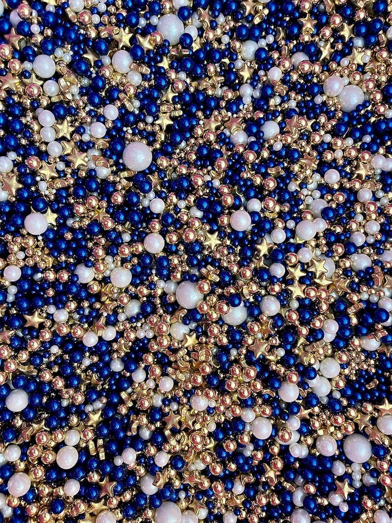 Job Lot of 70 x Vegan Metallic/Shimmer Balls Edible Cupcake Cake Topper Sprinkles (35g Pouch) (Shimmer Blue, gold, white)