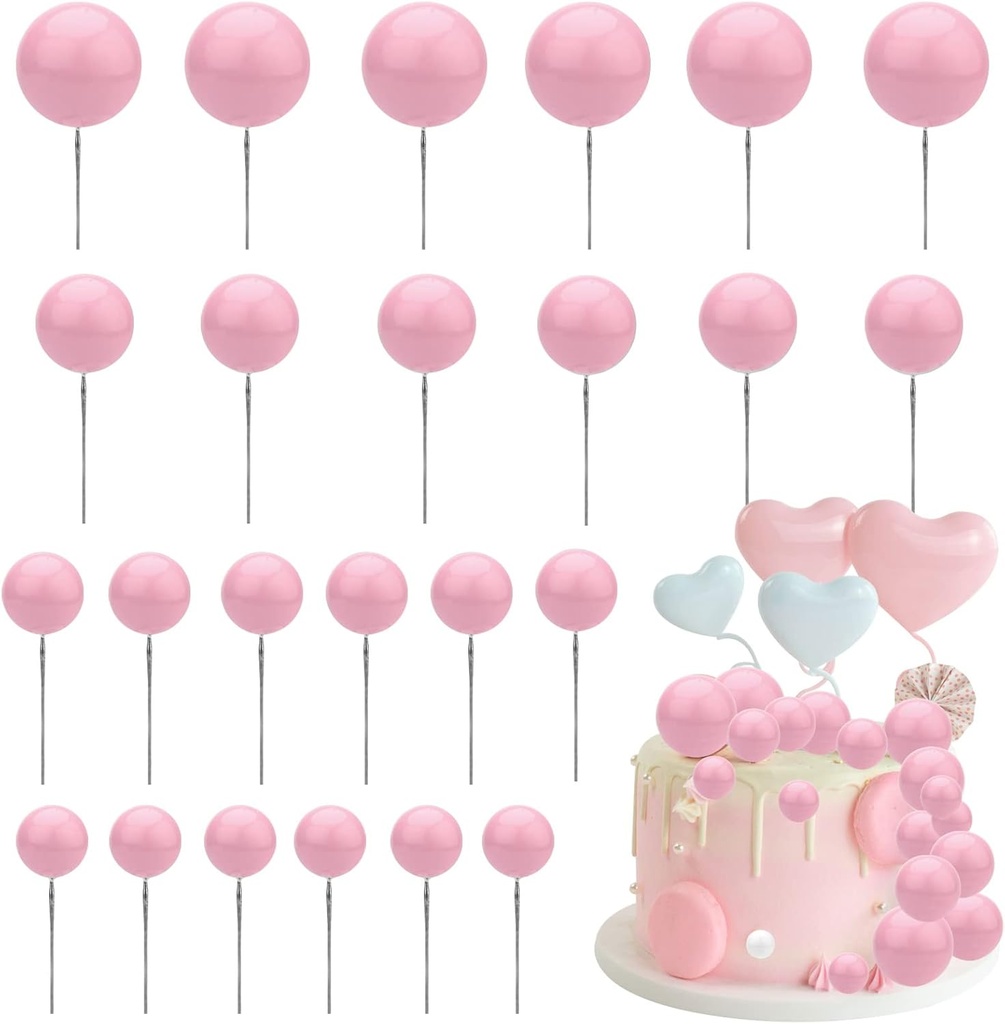 Job Lot of 6 x 24 Pcs Ball Cake Toppers, Round Foam Mini Balloon Cupcake Toppers Round Pearl DIY Cake Insert