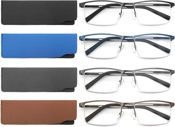 Job Lot of 12 x MODFANS 4-Pack Reading Glasses Men Women Blue Light Blocking Metal Frame Stainless Steel Material Readers Glasses Black Grey Blue Brown