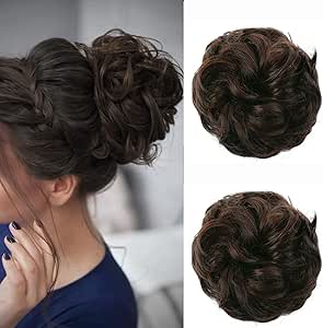 Job Lot of 30 x JJstar 2PCS Messy Bun Hair Piece Curly Fake Hair Buns Donut Tousled Updo High Heat Resistant Synthetic Fibre Hair Scrunchies Pieces for Women Girls Ponytail Extension(Dark Brown)