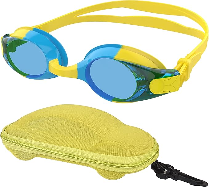 Job Lot of 27 x moudou Swim Goggles, Kids Swimming Goggles for Boys Girls, Soft Silicone Swim Goggles with Car Case for 3-12 Years Old Girls Boys Kids (Yellow/Sky Blue)