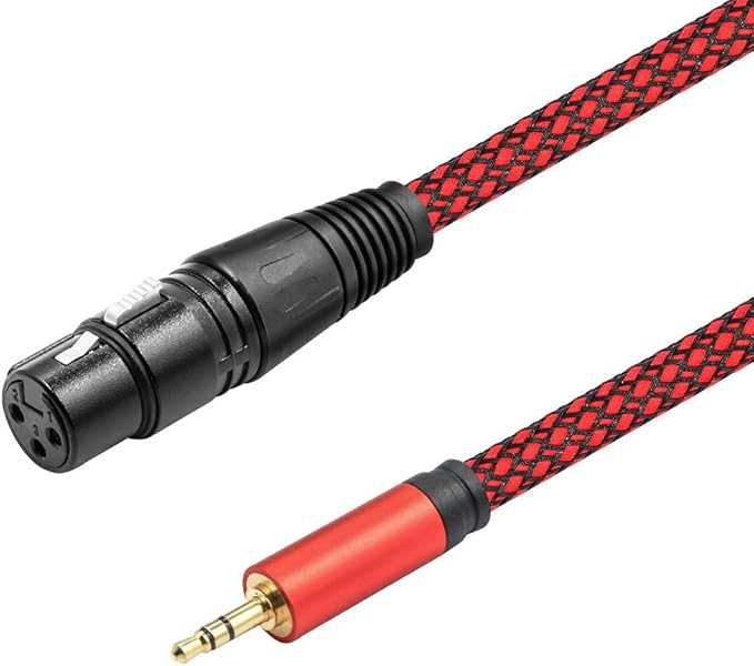 Job Lot of 28 x LoongGate 3.5mm (1/8 Inch) TRS Stereo Male to XLR Female Braided Nylon Microphone Cable for Smartphone, Computer, Video Camera (6 feet, Red)