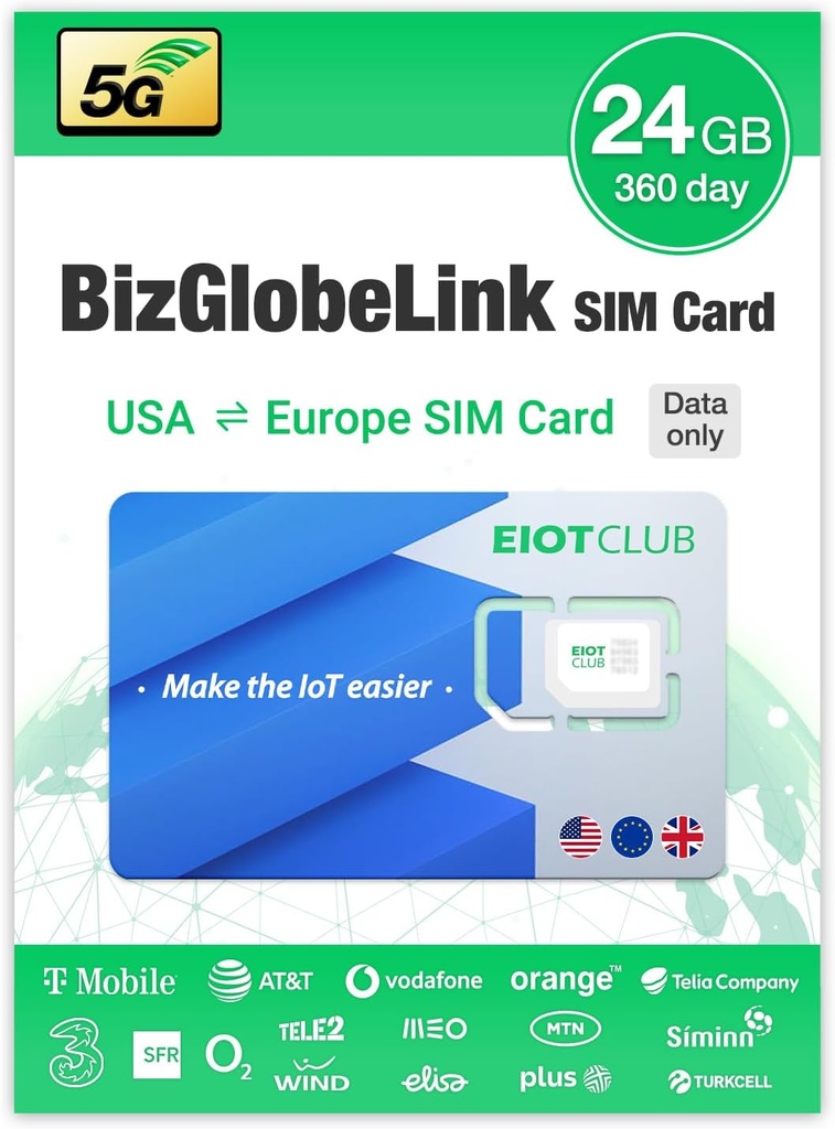 EIOTCLUB Biz Prepaid SIM Card for Travel (24GB-360Days | USA)