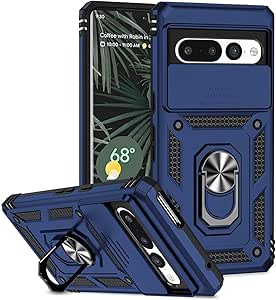 Jhxtech for Pixel 7 Pro Case, Google 7 Pro GP4BC Case with Slide Camera Cover, Magnetic Ring