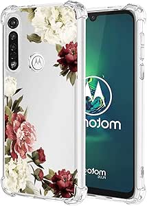 Jhxtech Phone Case for Moto G8 Plus, Clear Floral Pattern TPU Protective Cover, Shockproof