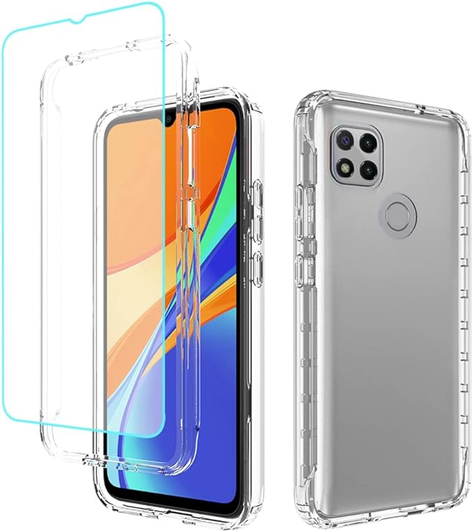 Jhxtech for Xiaomi Redmi 9C/Redmi 10A 4G Case with Tempered-Glass Screen Protector