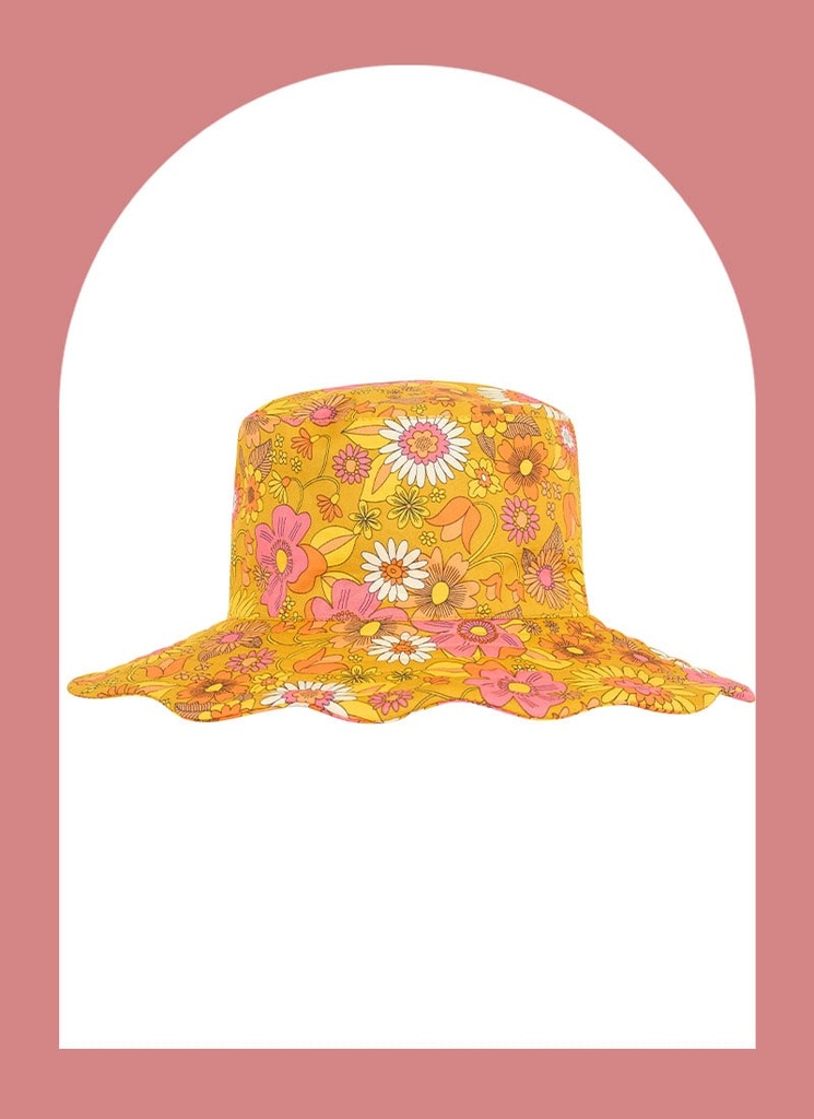 Joanie Bay Yellow Floral Print Bucket Hat (Size UK S/M)