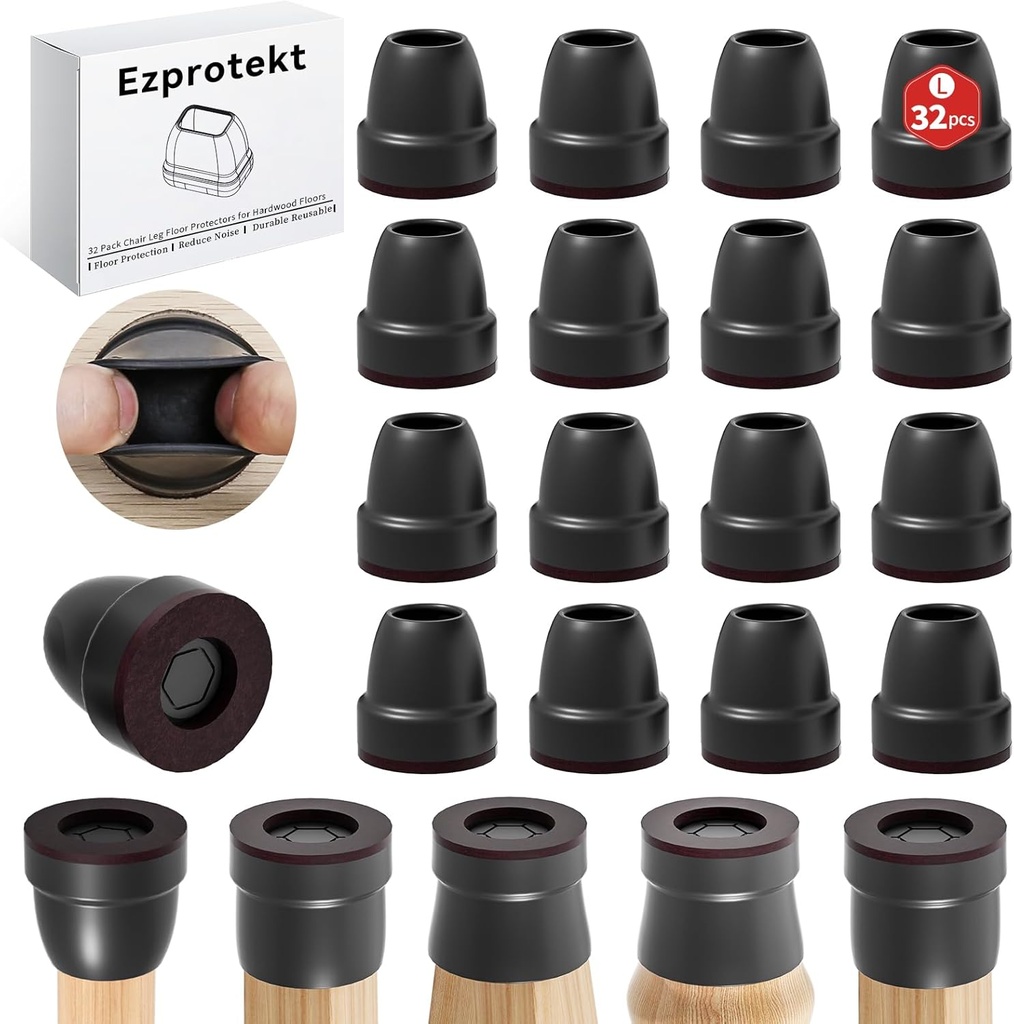Job Lot of 20 x Ezprotekt Chair Leg Covers, 32 PCS 1.25" Black Silicone Chair Leg Floor Protectors