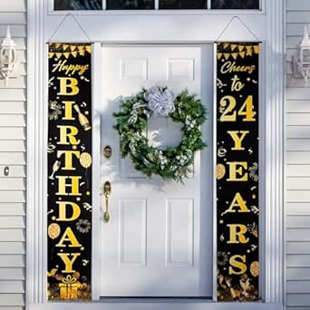Job Lot of 4 x Happy 24th Birthday Door Banner Black Gold 24th Birthday Party Decorations, 24th Birthday