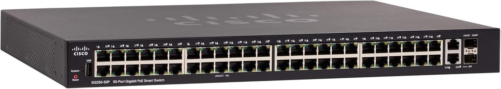 Cisco SG250-50P Smart Switch | 50 Gigabit Ethernet Ports | 48 Gigabit Ethernet RJ45 Ports |
