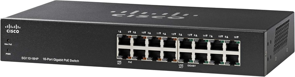 Cisco SG110-16HP Unmanaged Switch | 16 Gigabit Ethernet (GbE) Ports | 64W PoE 