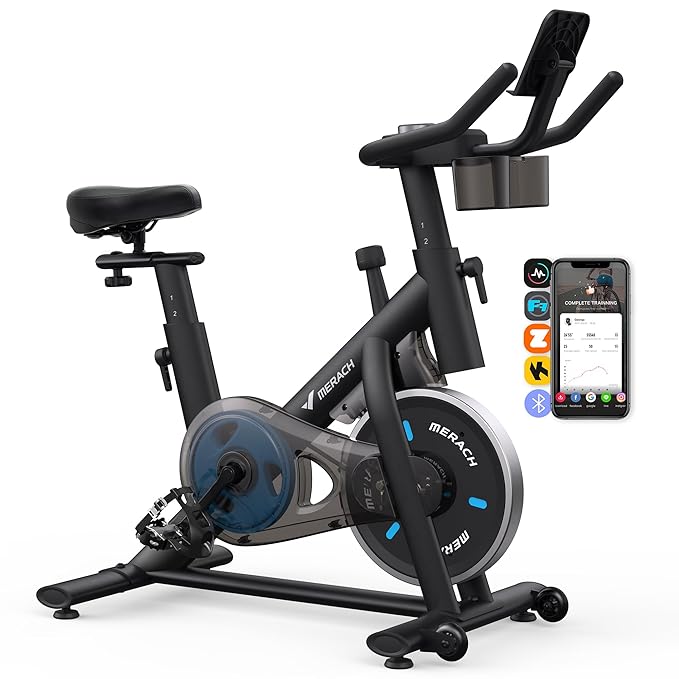 MERACH Exercise Bike with LED Display, Stationary Bike with Exclusive App 