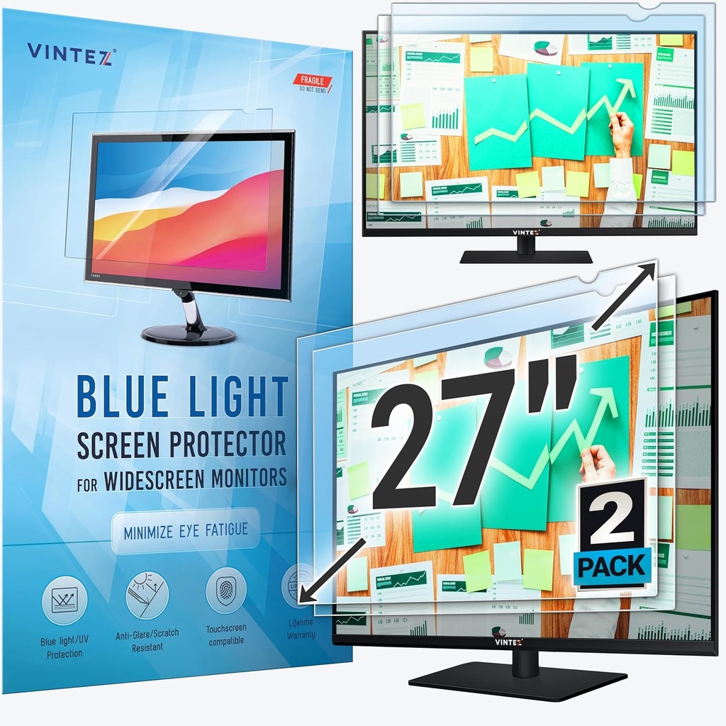 VINTEZ 27 inch Blue Light Blocking Screen Protector Panel for 16:9 Widescreen Computer