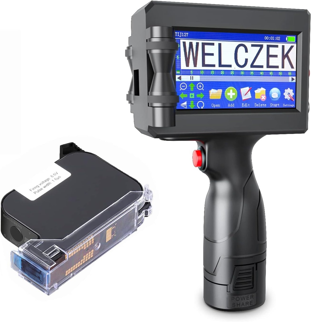 WELCZEK TIJ127 Handheld Inkjet Printer, Portable Handheld Printer with 4.3Inch Touch Screen