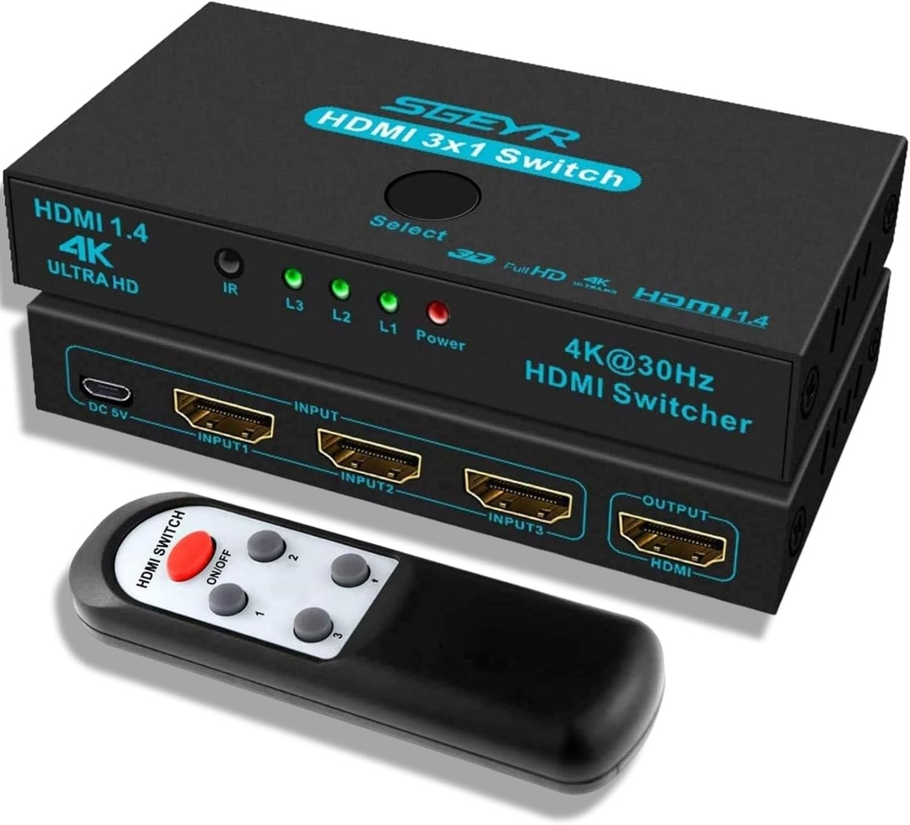Hdmi Switch 4k Sgeyr, Hdmi Switch 3 In 1 Out 4k Hdmi Switcher Splitter