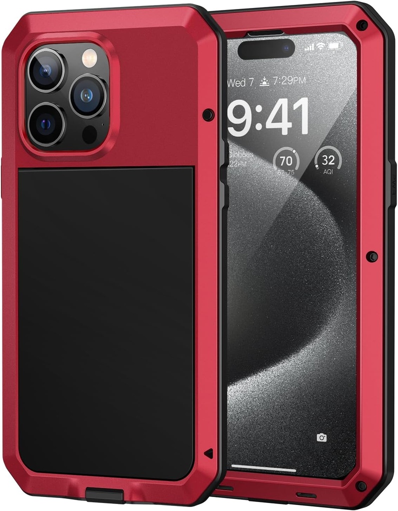 Lanhiem for iPhone 15 Pro Max Case Heavy Duty Shockproof Cover Tough Armour Metal Case
