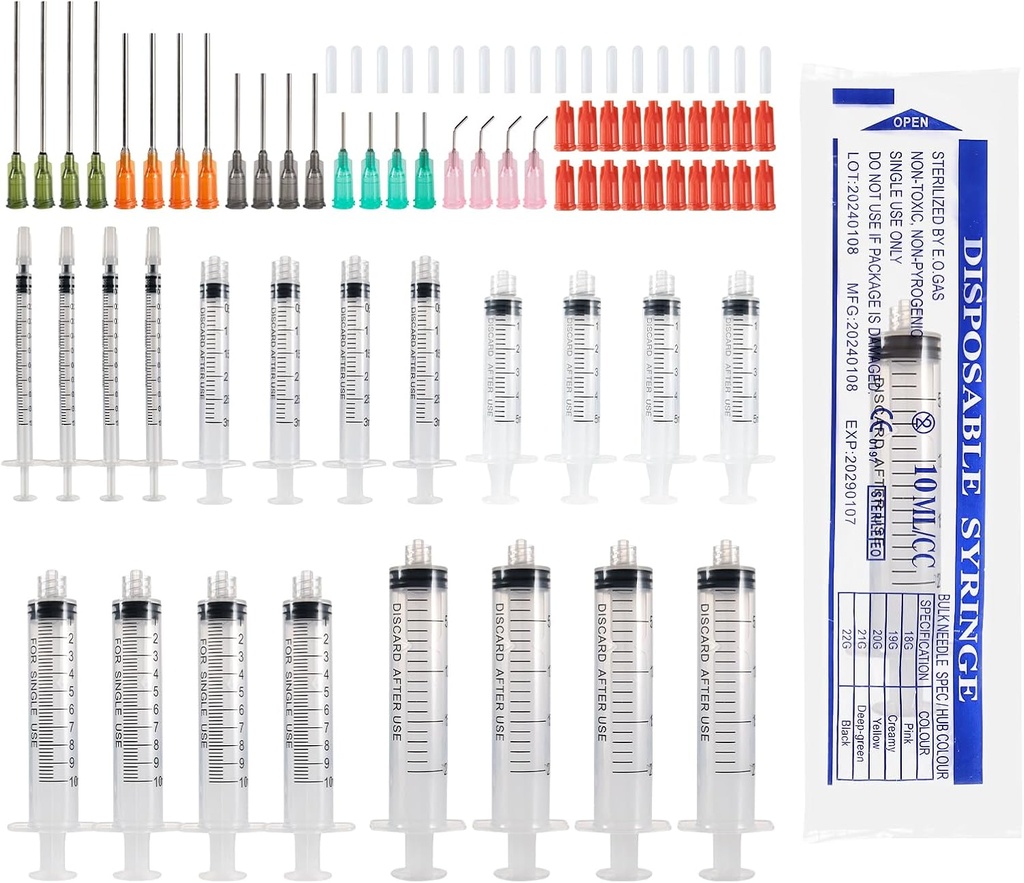 Shirune 20 Pcs Blunt Needle Syringe Set, Various Sizes of 1ml, 3ml, 5ml, 10ml, 20ml