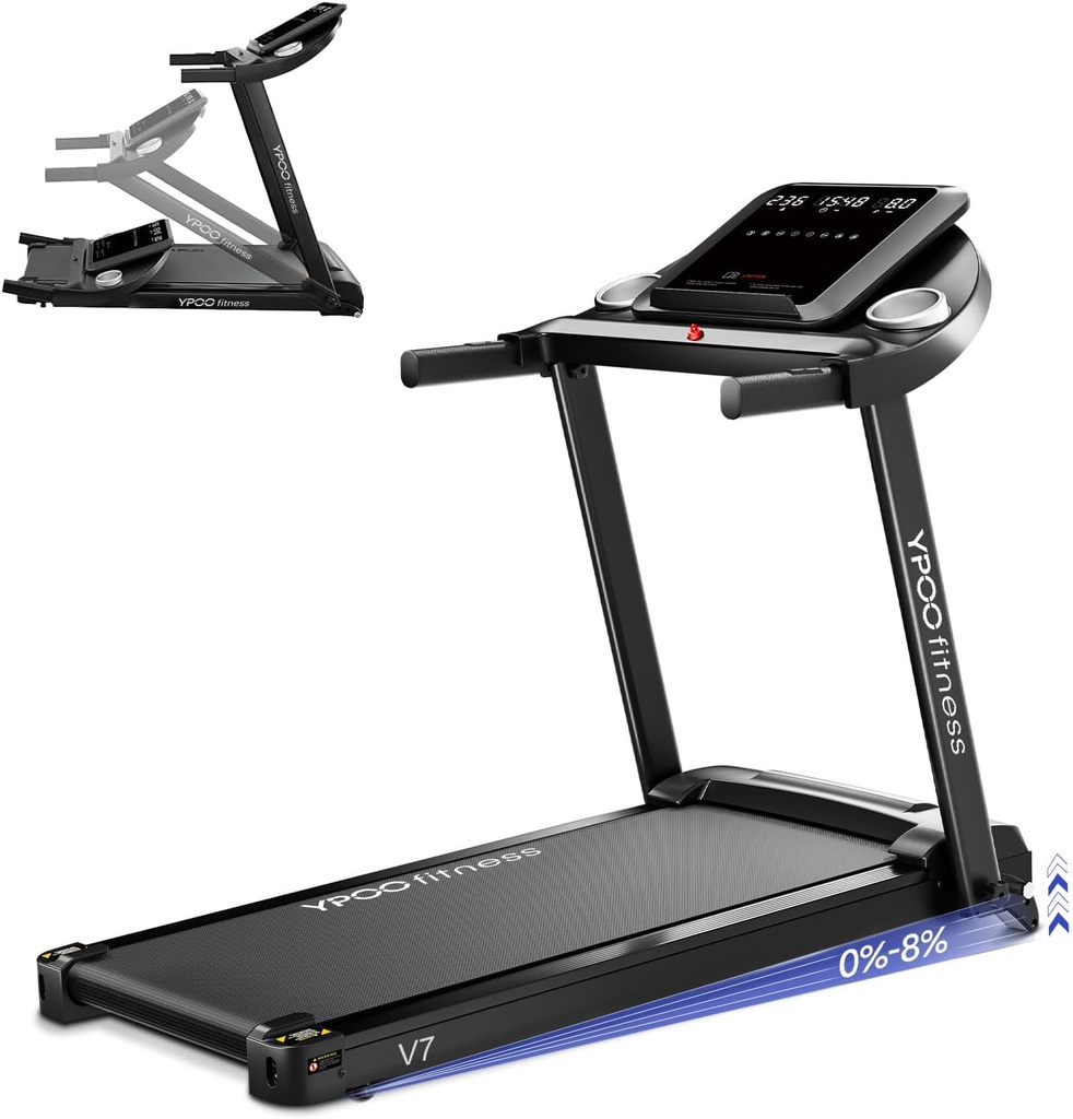 YPOO Treadmills for Home, Folding Treadmill with 8% Incline, 12km/h Walking Pad Foldable
