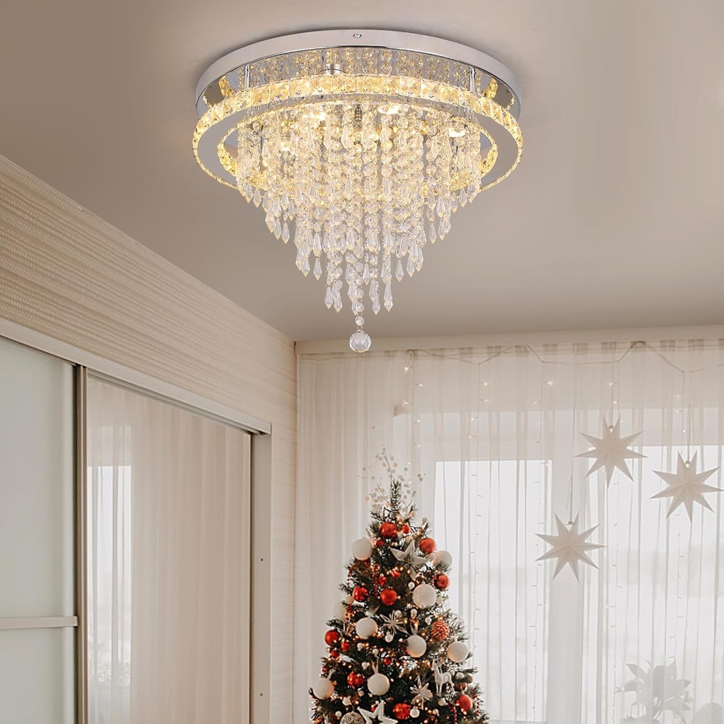 Deckrico Crystal Chandelier Modern LED Ceiling Lamp Flush Mount Lighting Fixture for Living