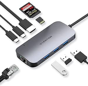 LENTION USB C Hub with 4K HDMI, Gigabit Ethernet, Card Reader, USB 3.0, Type C Data
