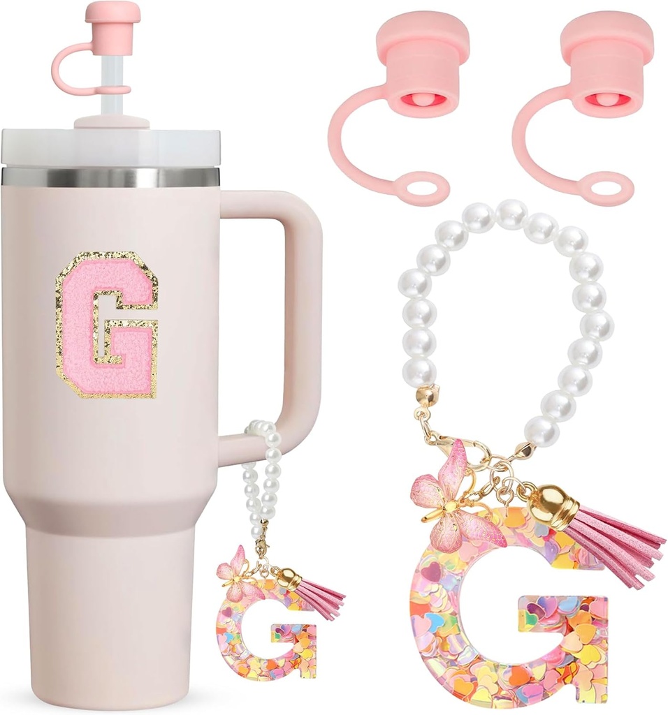 Letter Cup Accessories, 4pcs Includes 2pcs Dustproof Straw Topper, 1pc Letter Charm Accessories