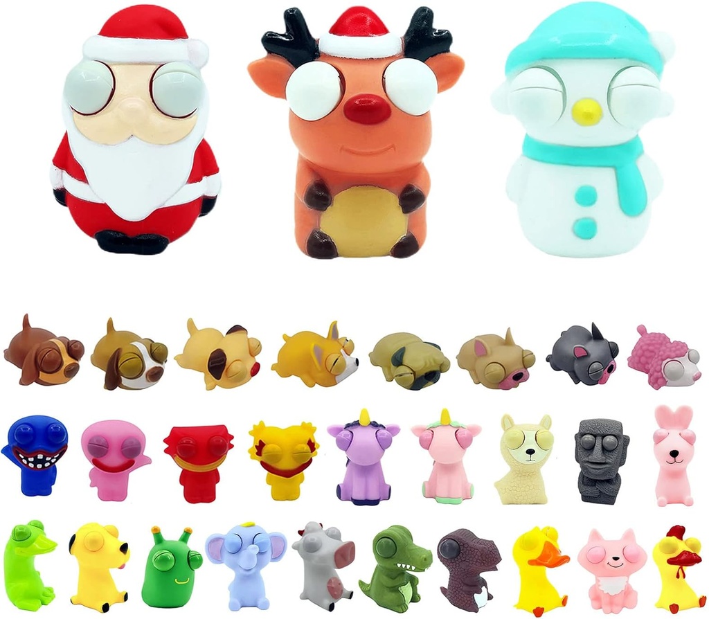 Funny Christmas Santa Elk Snowman Pinch Toy Stress Relief Toys,3pc Xmas Eye Popping Worm 