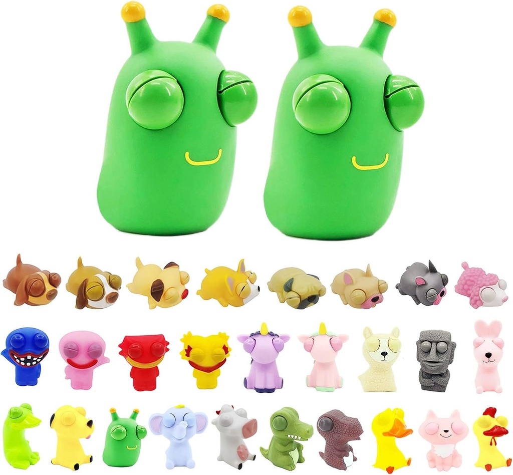 2pcs 3D Green Grass Worm Popping Out Eyes Squeeze Toys for Kids,Funny Pinch Toy Novelty Fid