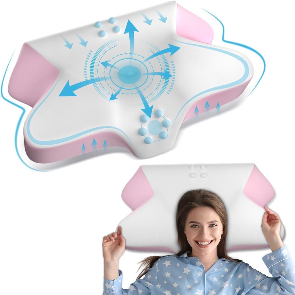 Clemas Cervical Neck Pillow for Pain Relief-Memory Foam Pillow 4 Adjustable Heights, Ergonom