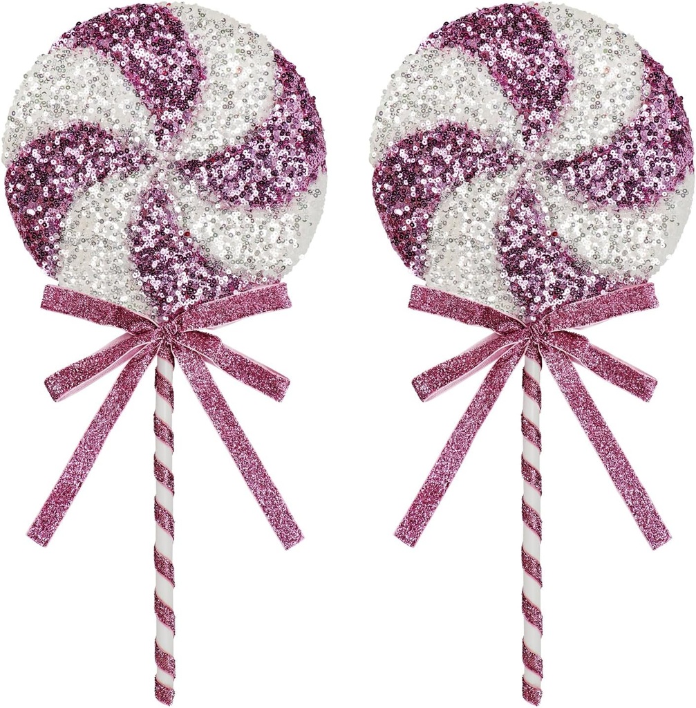 2Pcs Sequin Peppermint Lollipop Candy Ornaments, Red and White Glitter Christmas Decorations