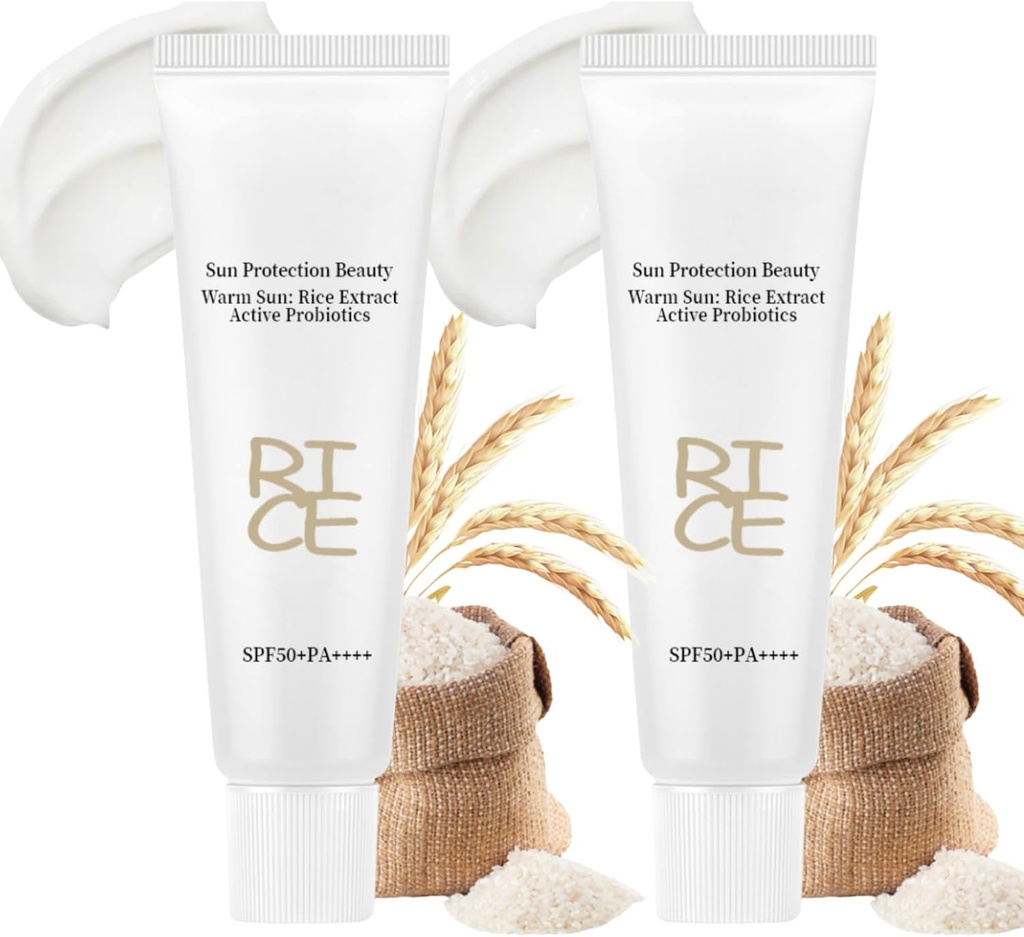 2PCS Rice Sunscreen With Probiotics, Organic Face Sunscreen With Rice, Spf 50 Moisturiser