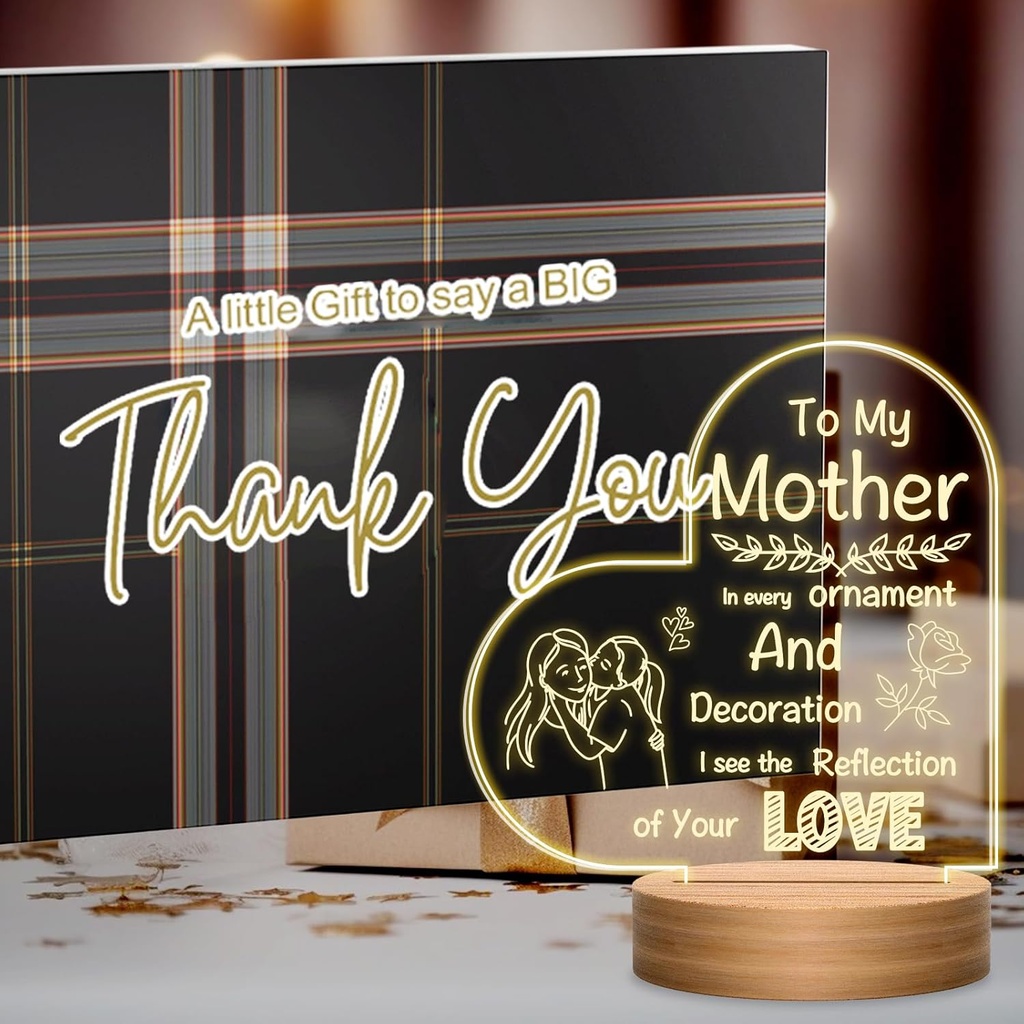 Mom's Night Light - Engraved Acrylic Heart, Mother's Day & Birthday Gift, Home Decor