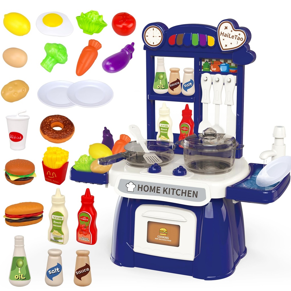 Kitchen Toys Imitated Chef Light Music Pretend Cooking Food Play Dinnerware Set Children Gi