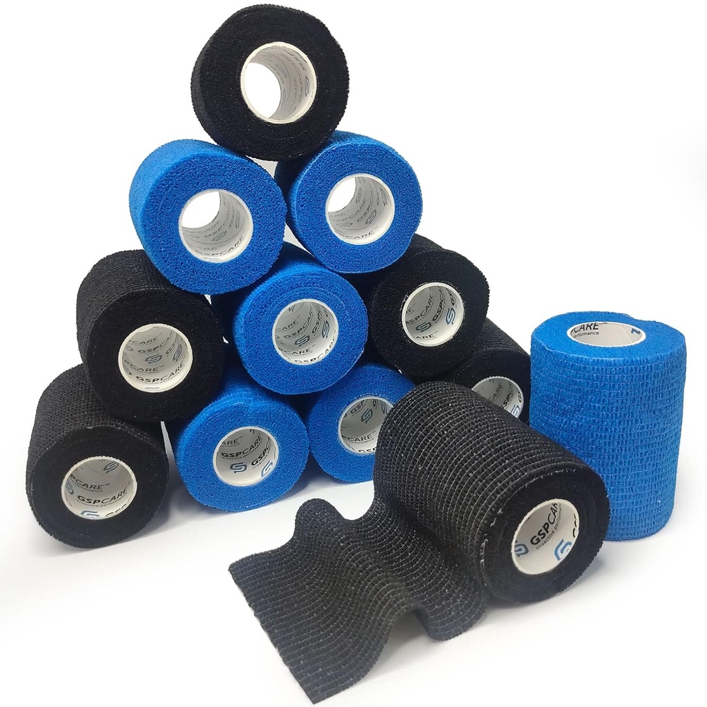 GSPCARE Two Colours Self Adherent 12 Rolls 7.5cm X 4.5m Elastic Cohesive Bandages Used For